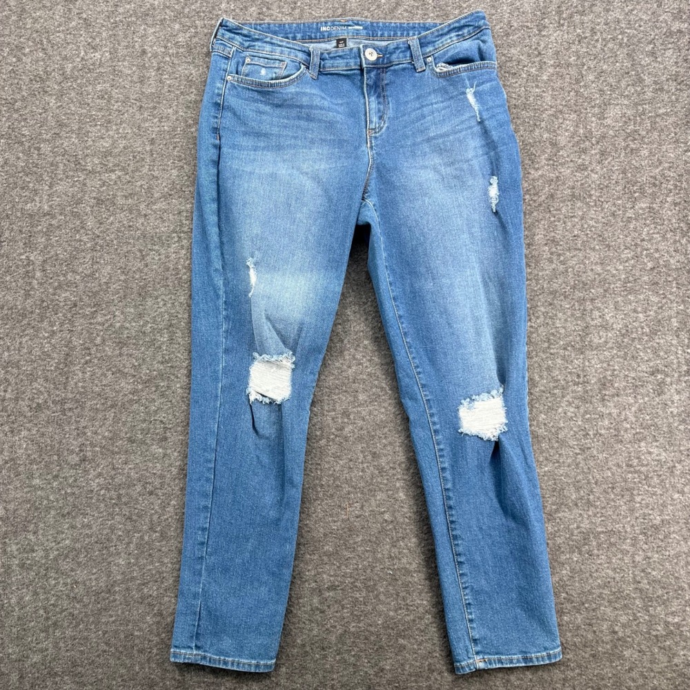 INC International Concepts Boyfriend Distressed Medium Wash Blue Jeans 14 Womens